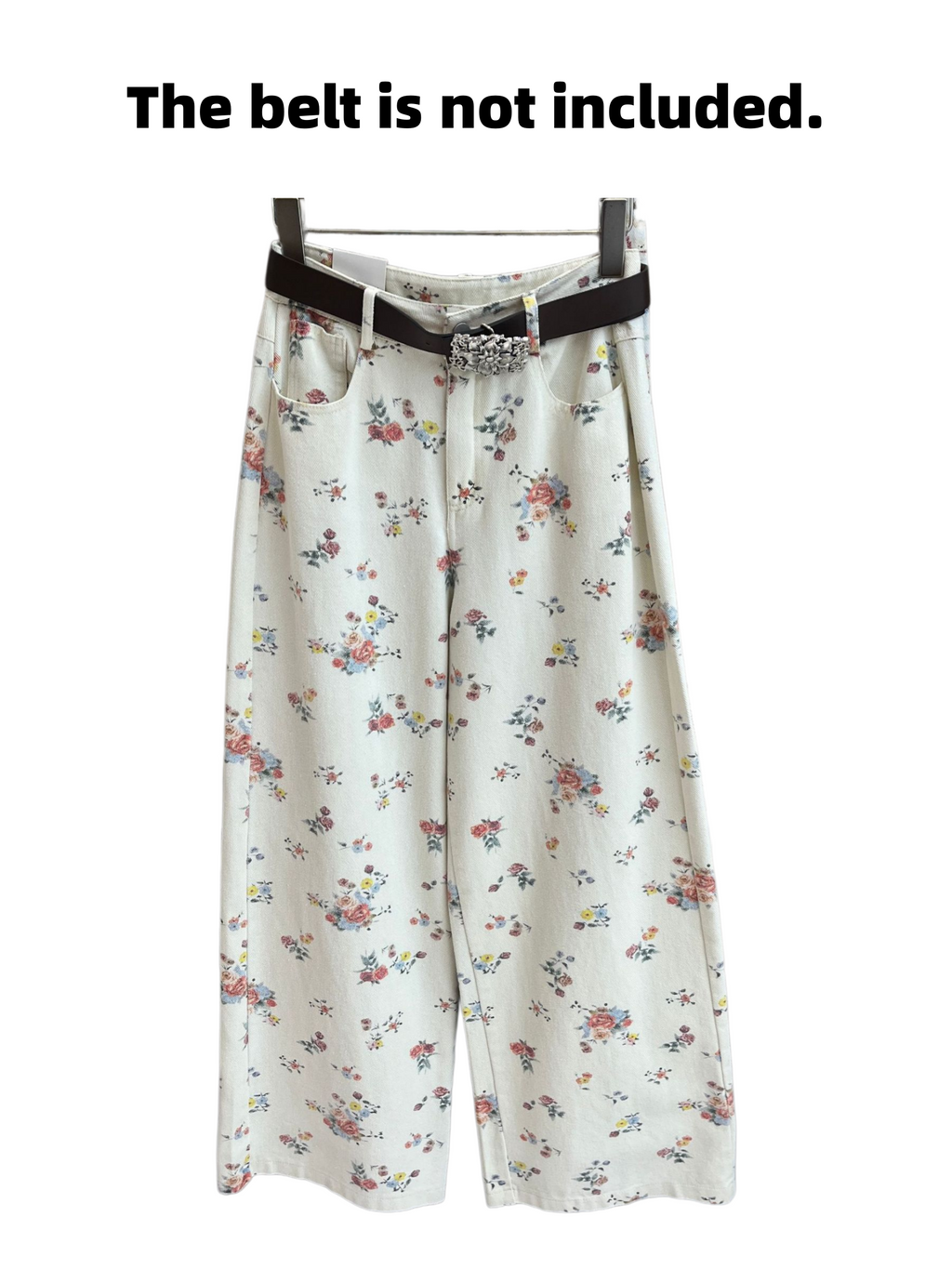 Vintage Rose Print Relaxed Wide Leg Jeans - Floral