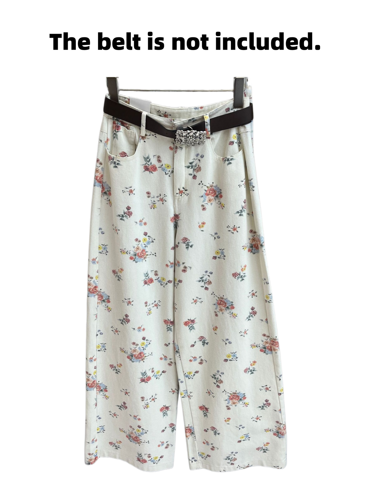 Vintage Rose Print Relaxed Wide Leg Jeans - Floral