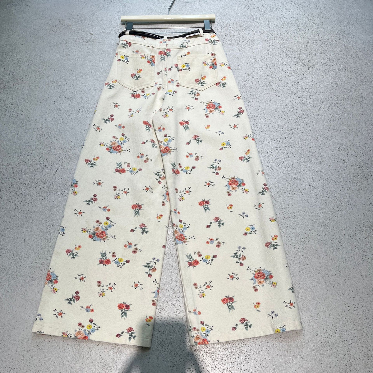 Vintage Rose Print Relaxed Wide Leg Jeans - Floral - 6