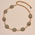 Carved Turquoise Concho Chain Belt - Oval-G