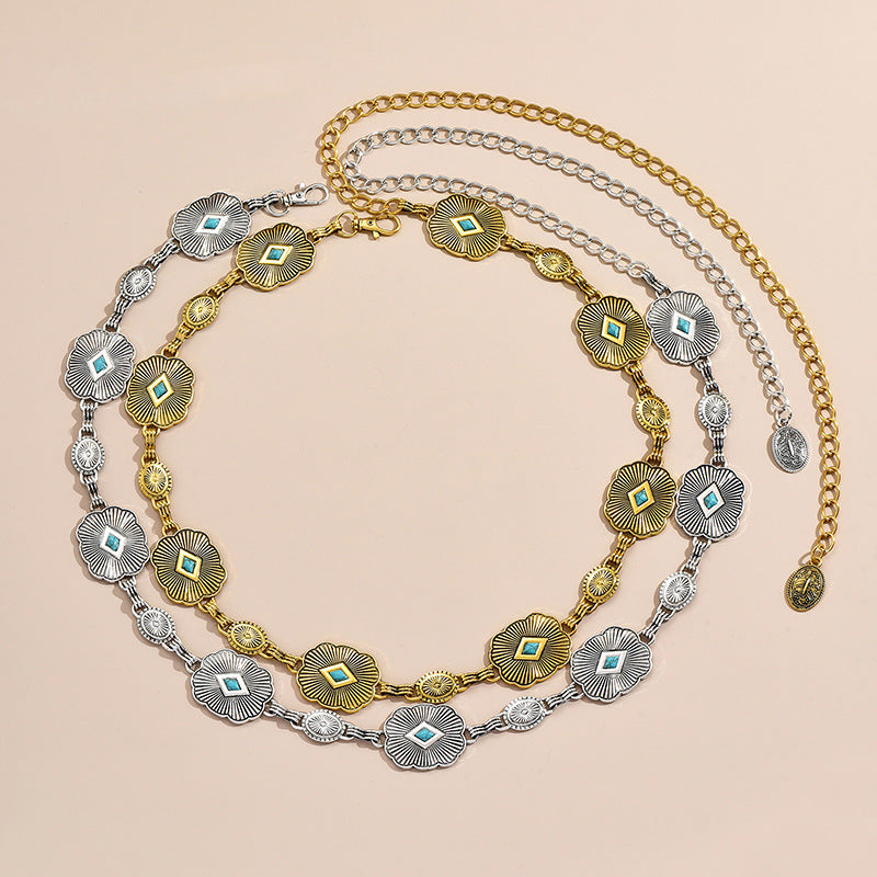 Carved Turquoise Concho Chain Belt - view 1