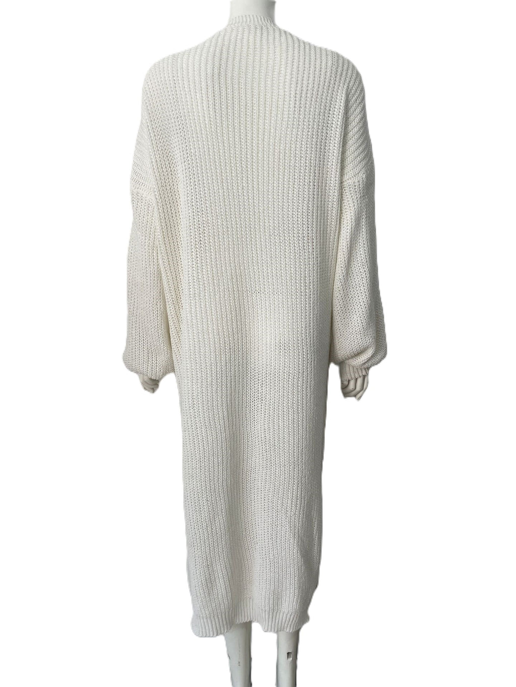 Longline Open Front Duster Cardigan with Pockets - White - 2
