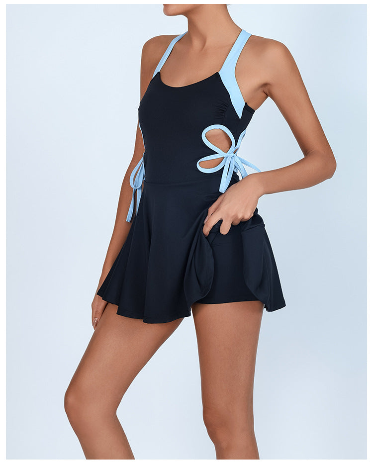 Bow Cutout Racerback Sports Mini Dress - black