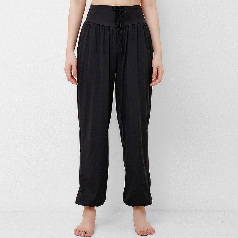 Lightweight High Waist Drawstring Yoga Joggers - Black