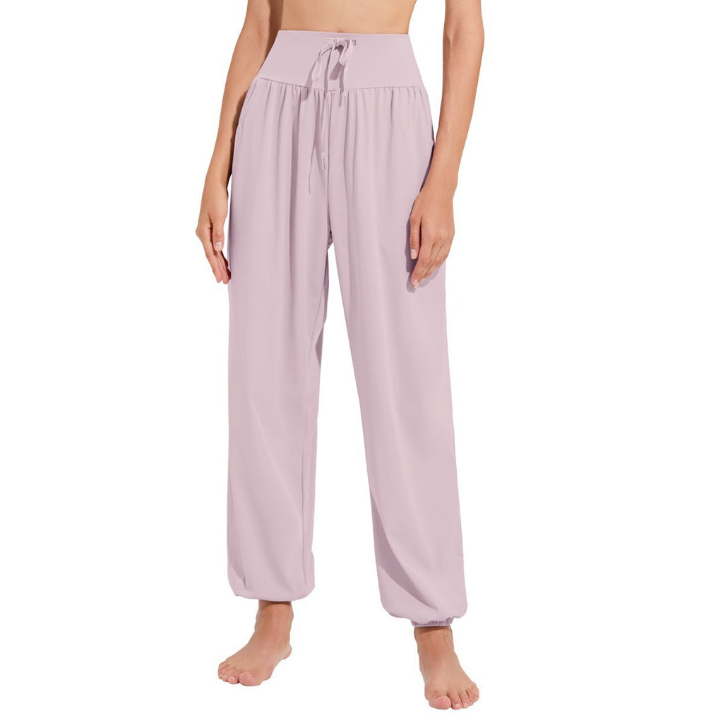 Lightweight High Waist Drawstring Yoga Joggers - Lilac