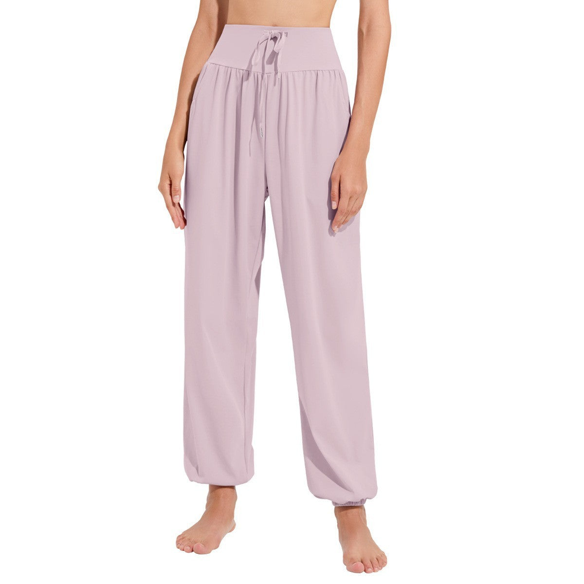 Lightweight High Waist Drawstring Yoga Joggers - Lilac