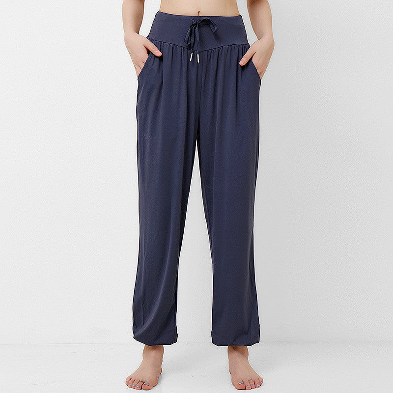 Lightweight High Waist Drawstring Yoga Joggers - Navy