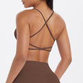 Criss Cross Back Padded Strappy Yoga Sports Bra - Chestnut