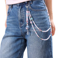 Pink Pastel Beaded Flower Charm Teardrop Jean Chain - Pink