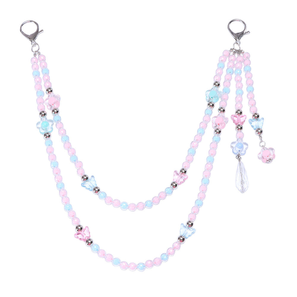 Pink Pastel Beaded Flower Charm Teardrop Jean Chain - Pink - 1
