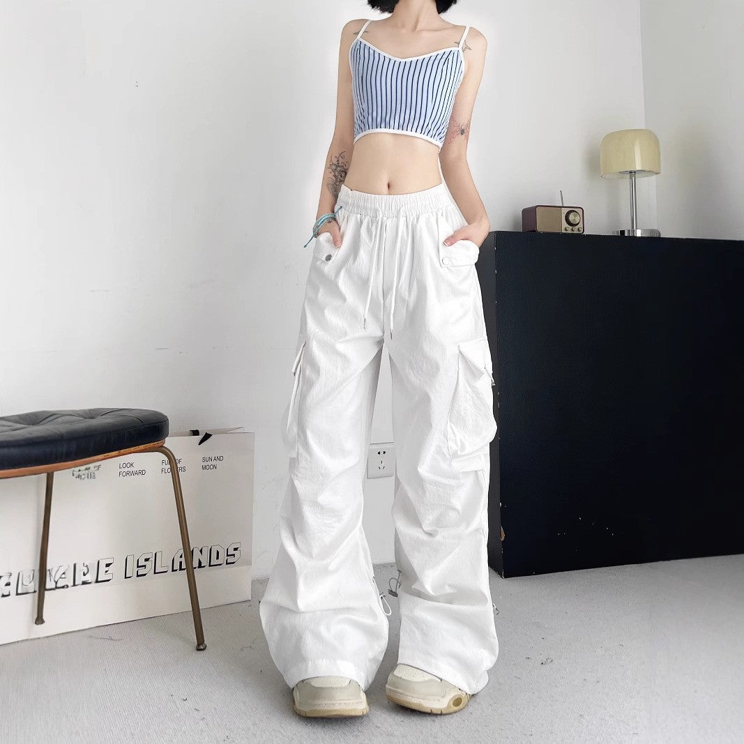 Crinkle Toggle Hem Wide Leg Parachute Cargo Pants