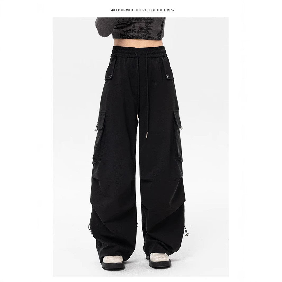 Crinkle Toggle Hem Wide Leg Parachute Cargo Pants
