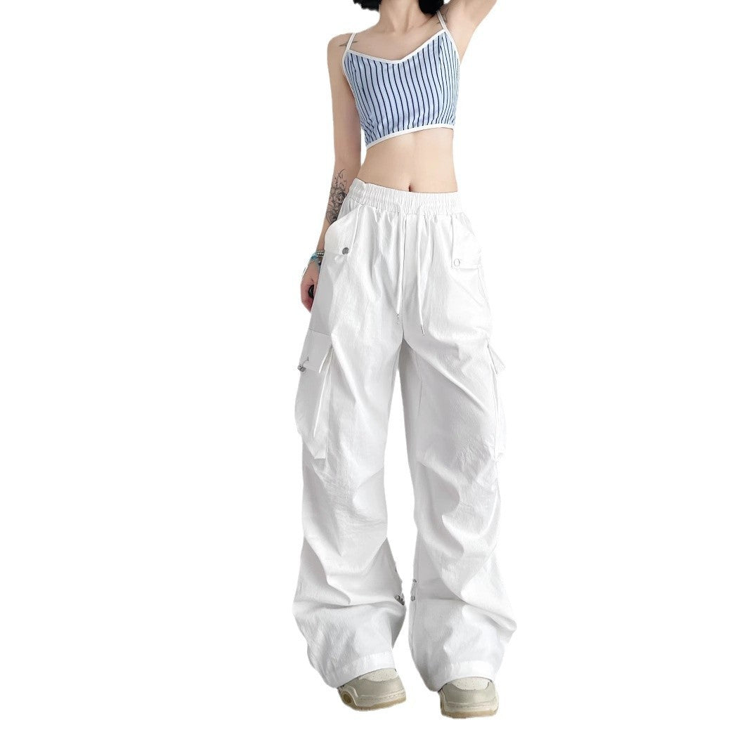 Crinkle Toggle Hem Wide Leg Parachute Cargo Pants