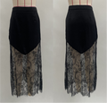 Sheer Lace Trim Satin Slip Maxi Skirt - Black