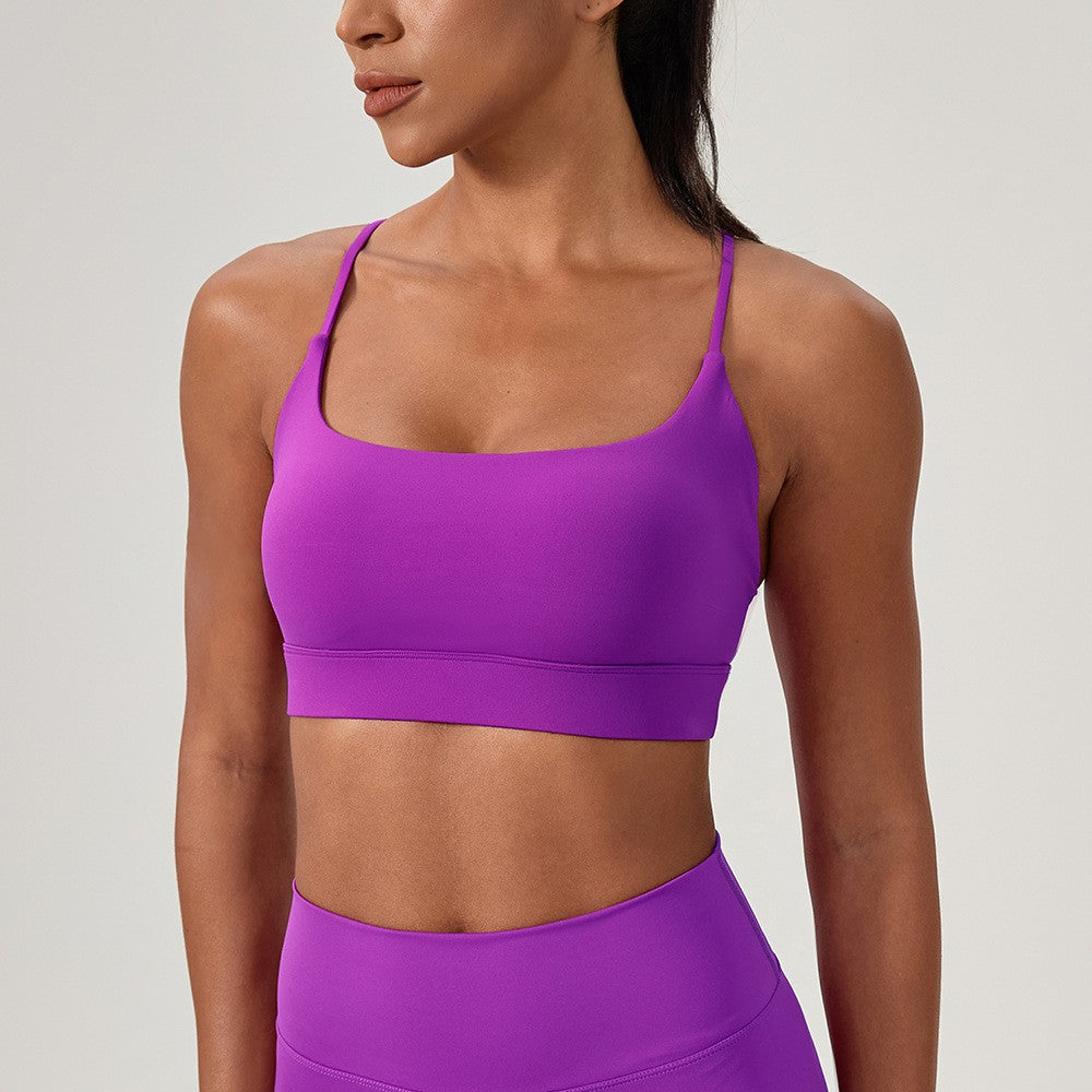 Buttery Soft Strappy Cross Back Workout Sports Bra - Electric Purple