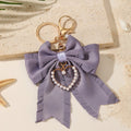 Pleated Bow Keychain With Beaded Heart Charm - C1