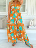 Bold Floral Smocked Tiered Maxi Dress - Orange