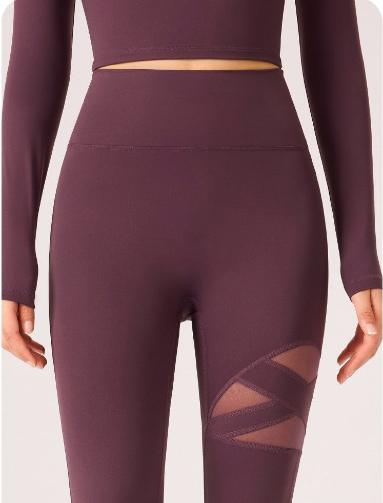 High Waist Mesh Panel Flare Yoga Pants - view 1