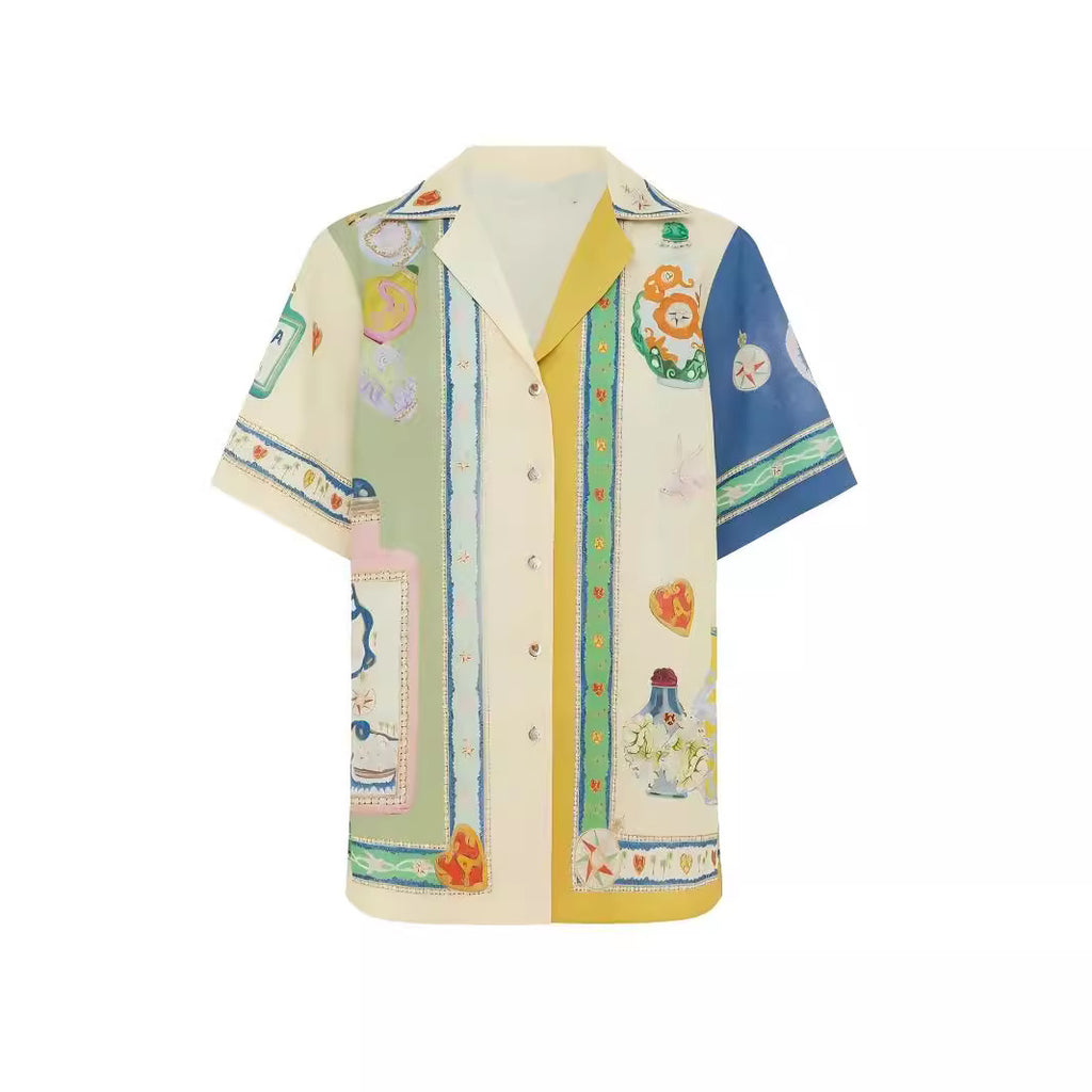 Bottle Print Linen Blend Shirt and Pants Set - Decor - 2