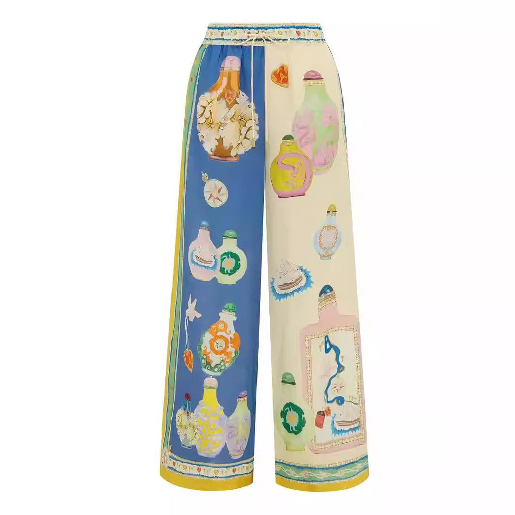 Bottle Print Linen Blend Shirt and Pants Set - Decor - 3