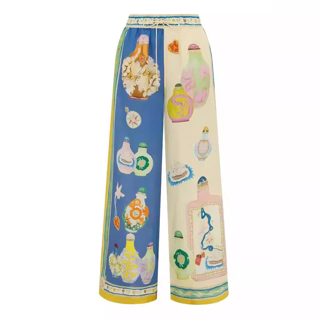 Bottle Print Linen Blend Shirt and Pants Set - Decor - 3