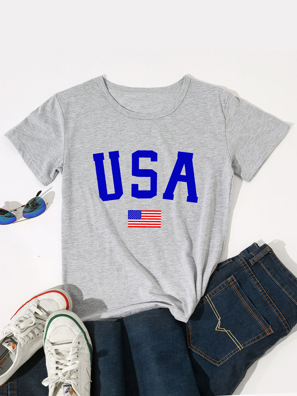 Varsity USA Flag Graphic Tee - Grey