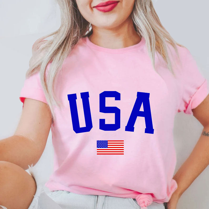 Varsity USA Flag Graphic Tee - Pink