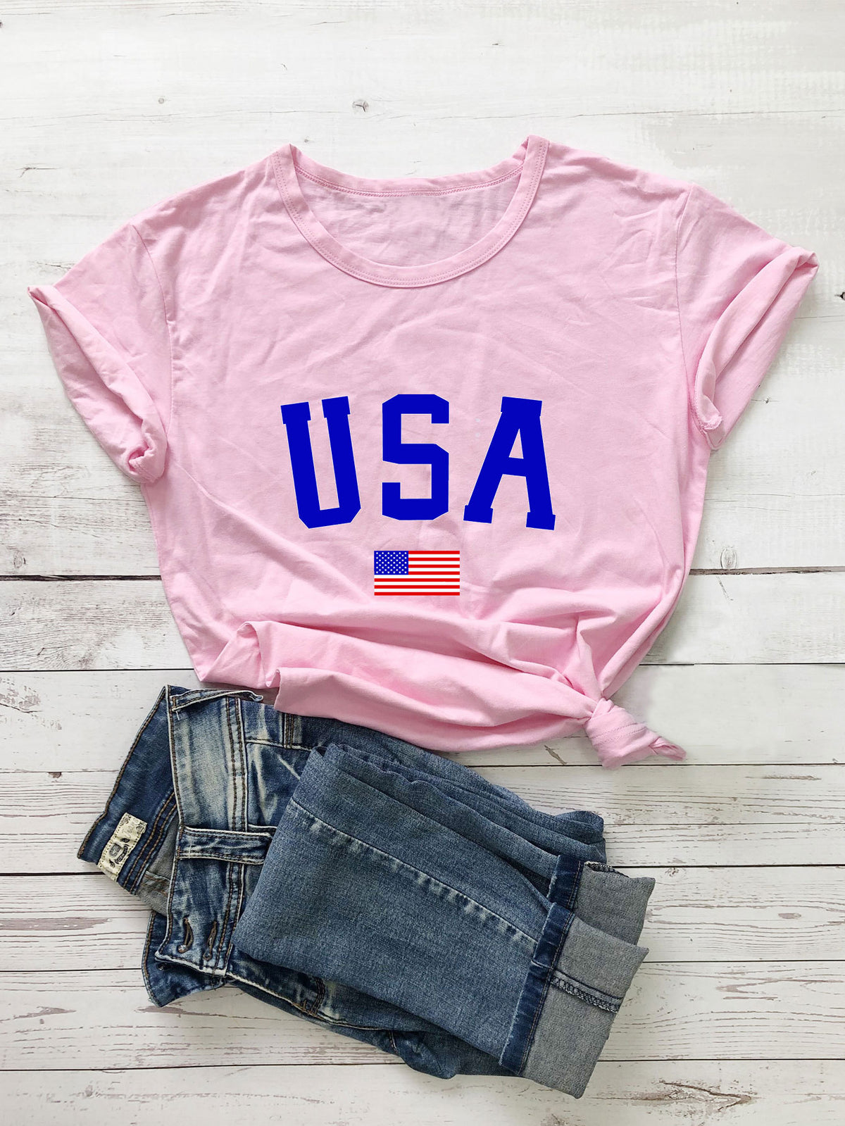 Varsity USA Flag Graphic Tee - Pink - 1