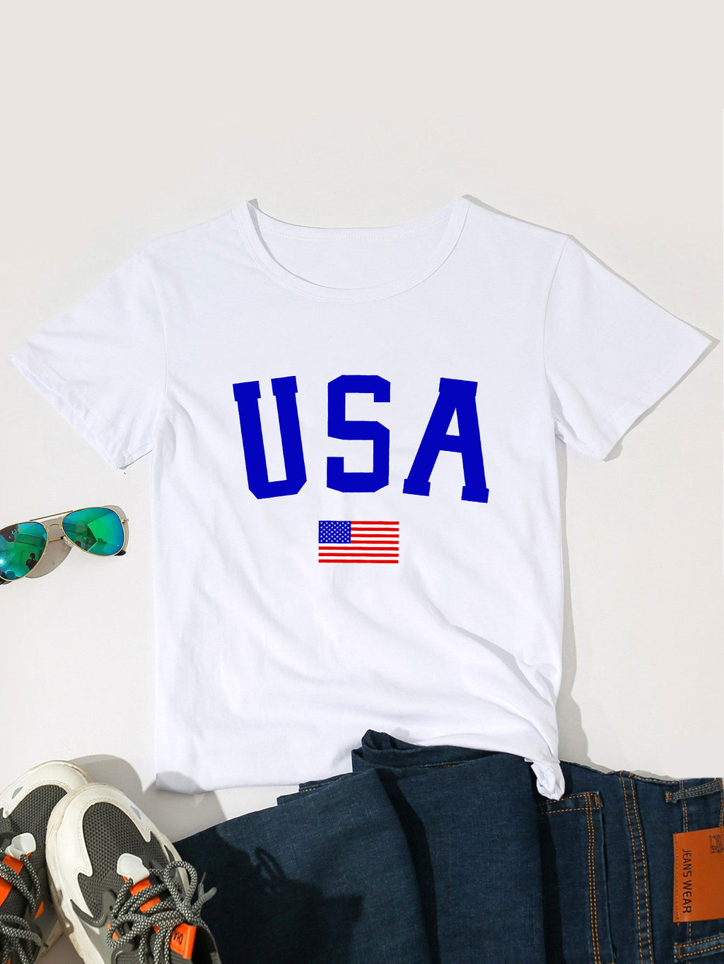 Varsity USA Flag Graphic Tee - White