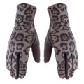 Fleece Lined Faux Suede Leopard Gloves - Grey