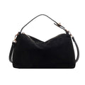 Faux Suede Boston Bag With Shoulder Strap - Black