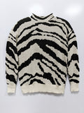 Zebra Stripe Jacquard Mock Neck Sweater - Khaki