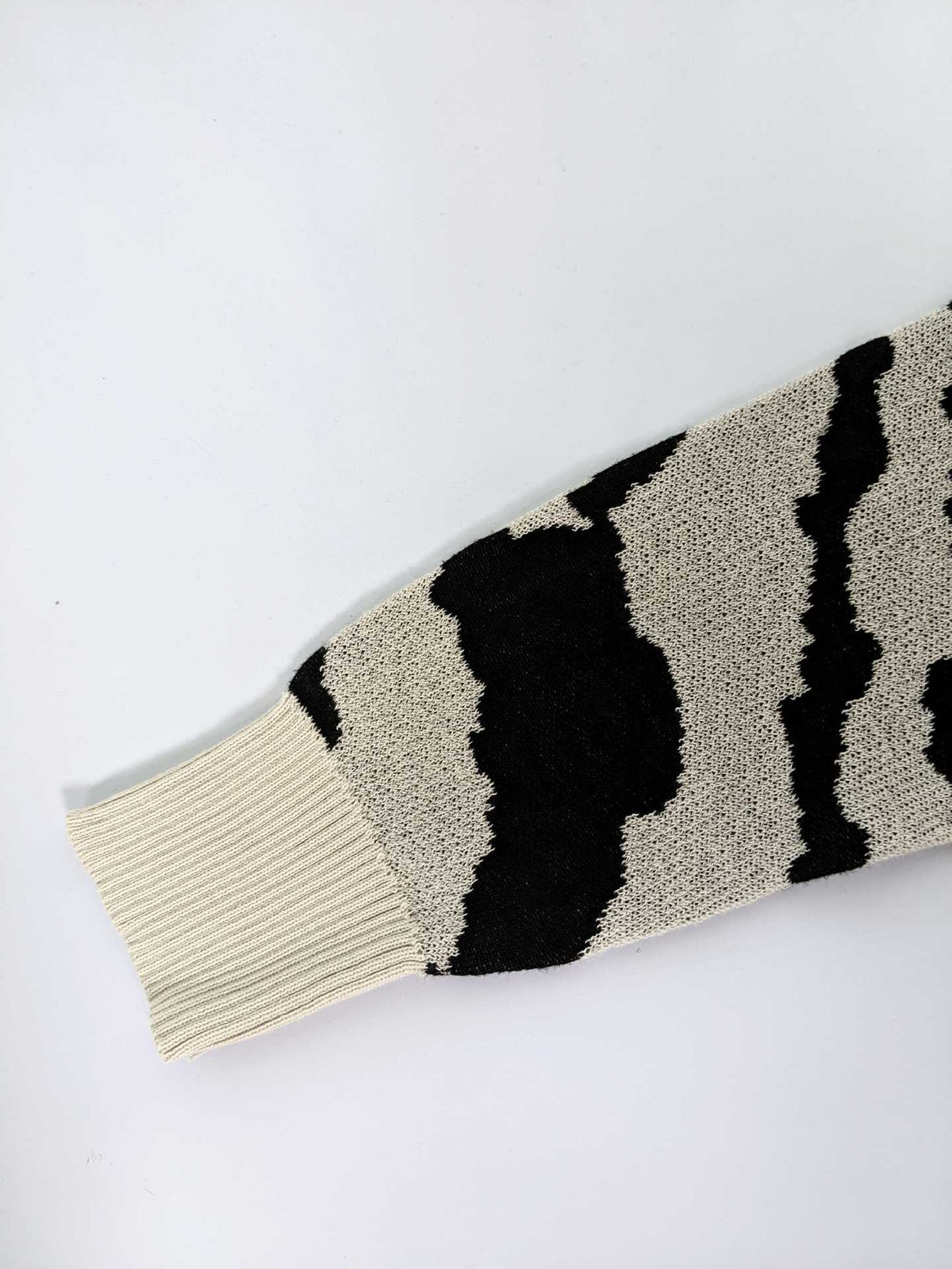 Zebra Stripe Jacquard Mock Neck Sweater - Khaki - 3