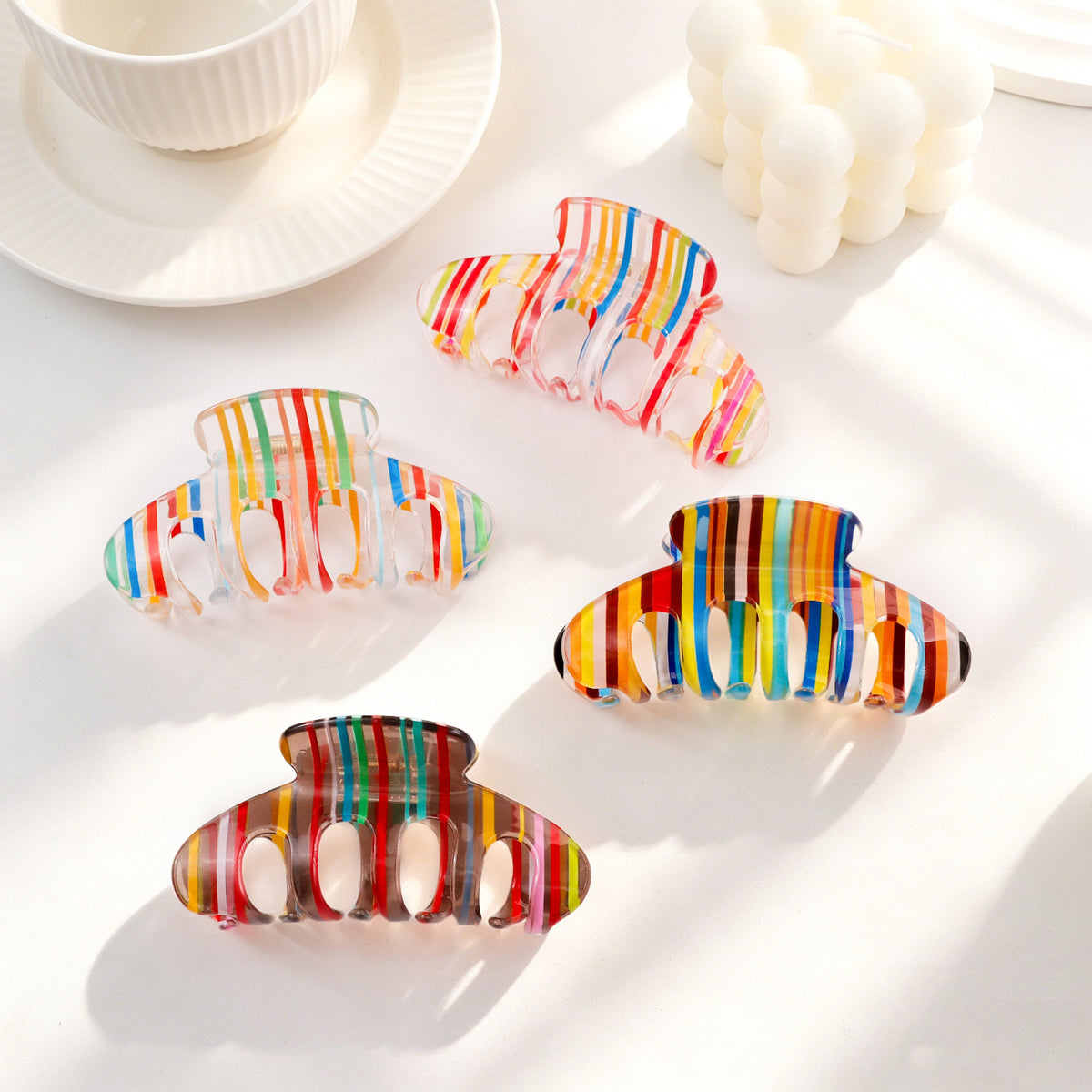 Candy Striped Claw Clip for Thick Hair