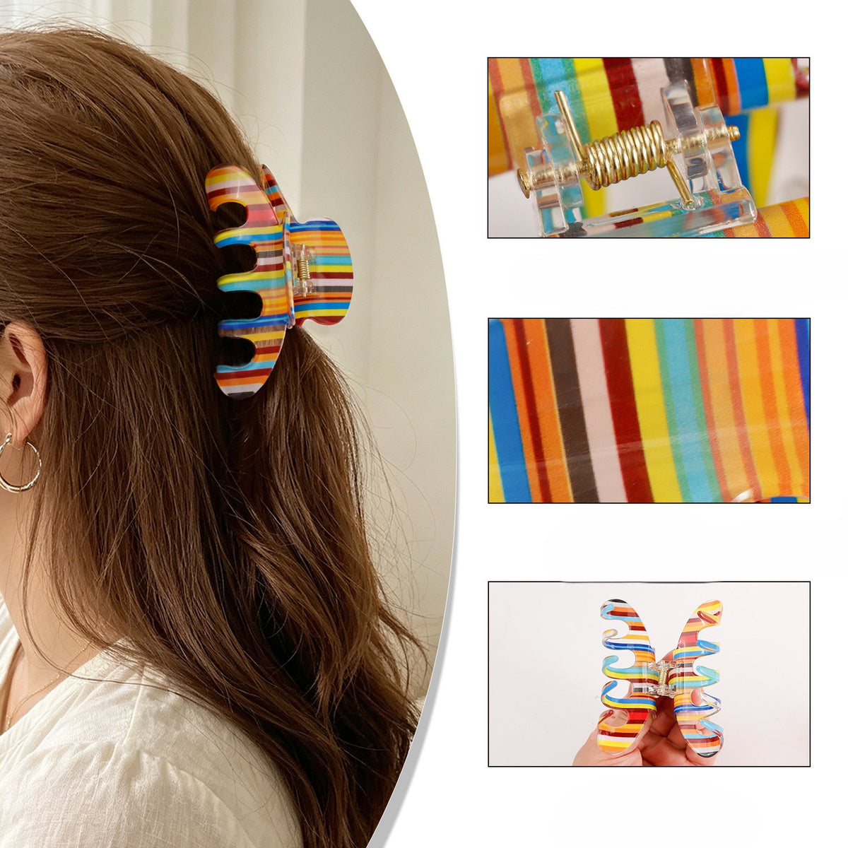 Candy Striped Claw Clip for Thick Hair - view 1
