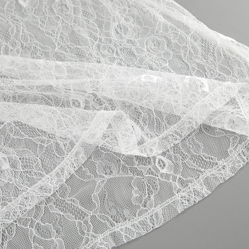Embroidered Floral Lace Sheer Maxi Skirt - White - 4
