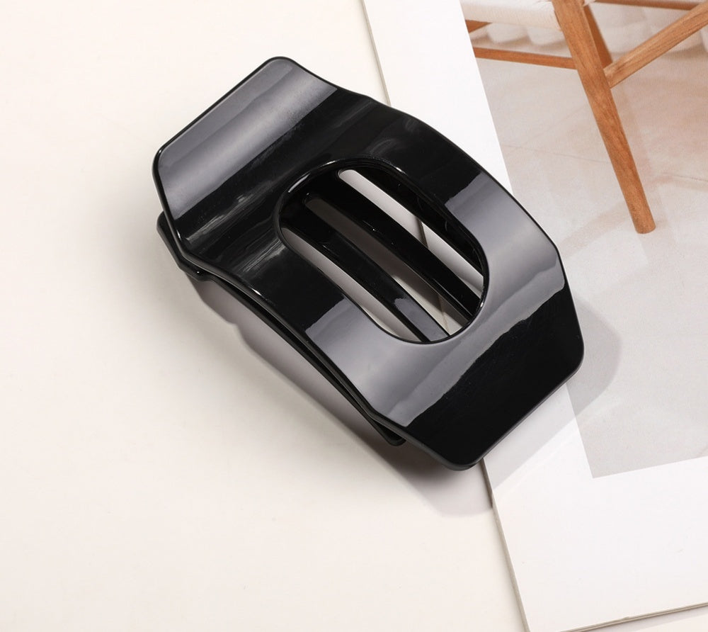Minimal Rounded Square Cutout Hair Claw Clip - Black