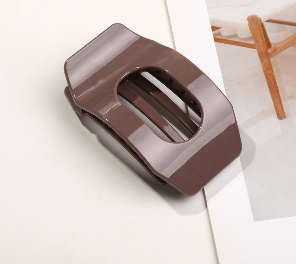 Minimal Rounded Square Cutout Hair Claw Clip - Coffee
