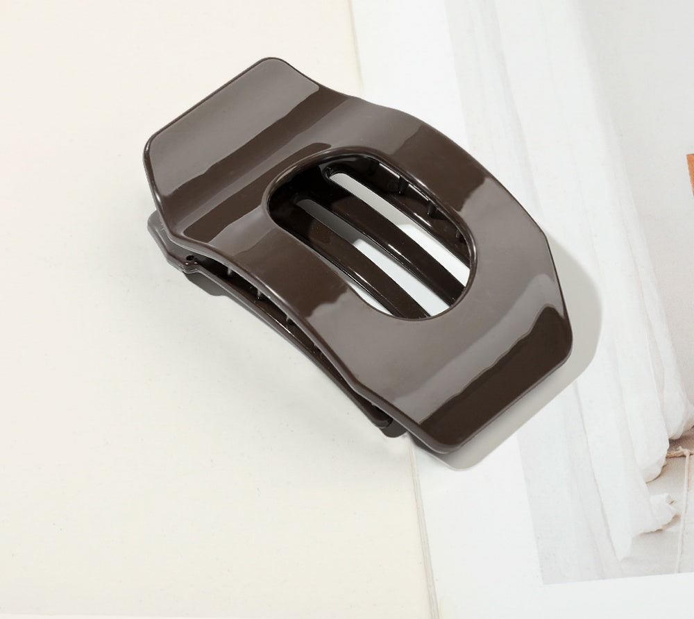 Minimal Rounded Square Cutout Hair Claw Clip - Dark_Coffee
