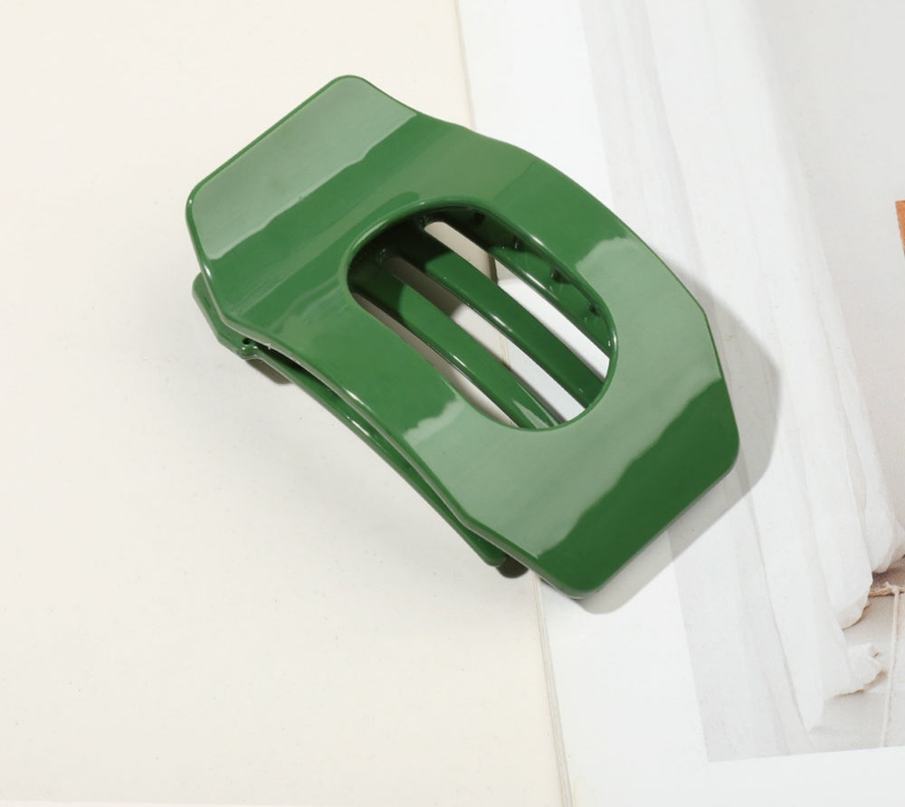 Minimal Rounded Square Cutout Hair Claw Clip - Dark_Green