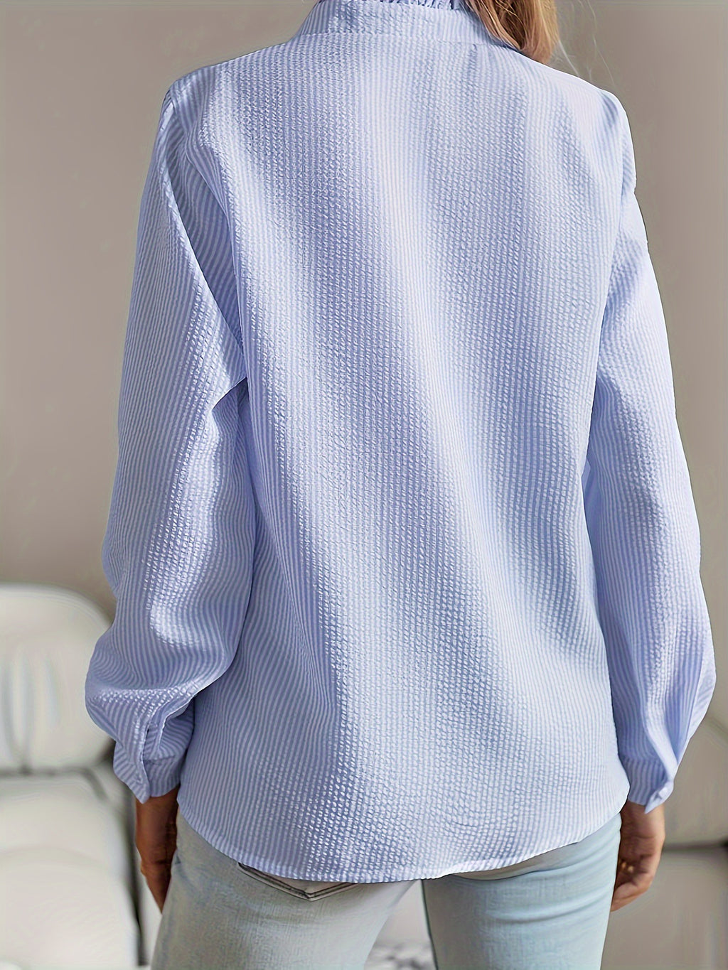 Ruffle Placket Button Down Textured Shirt