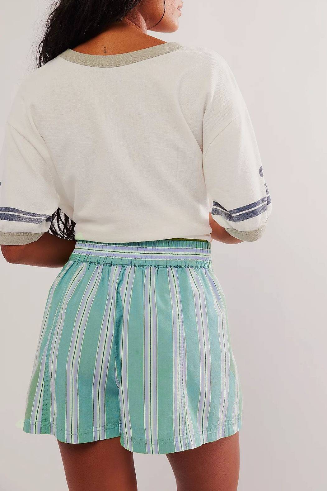 Woven Stripe Pull On Boxer Shorts - Green - 1