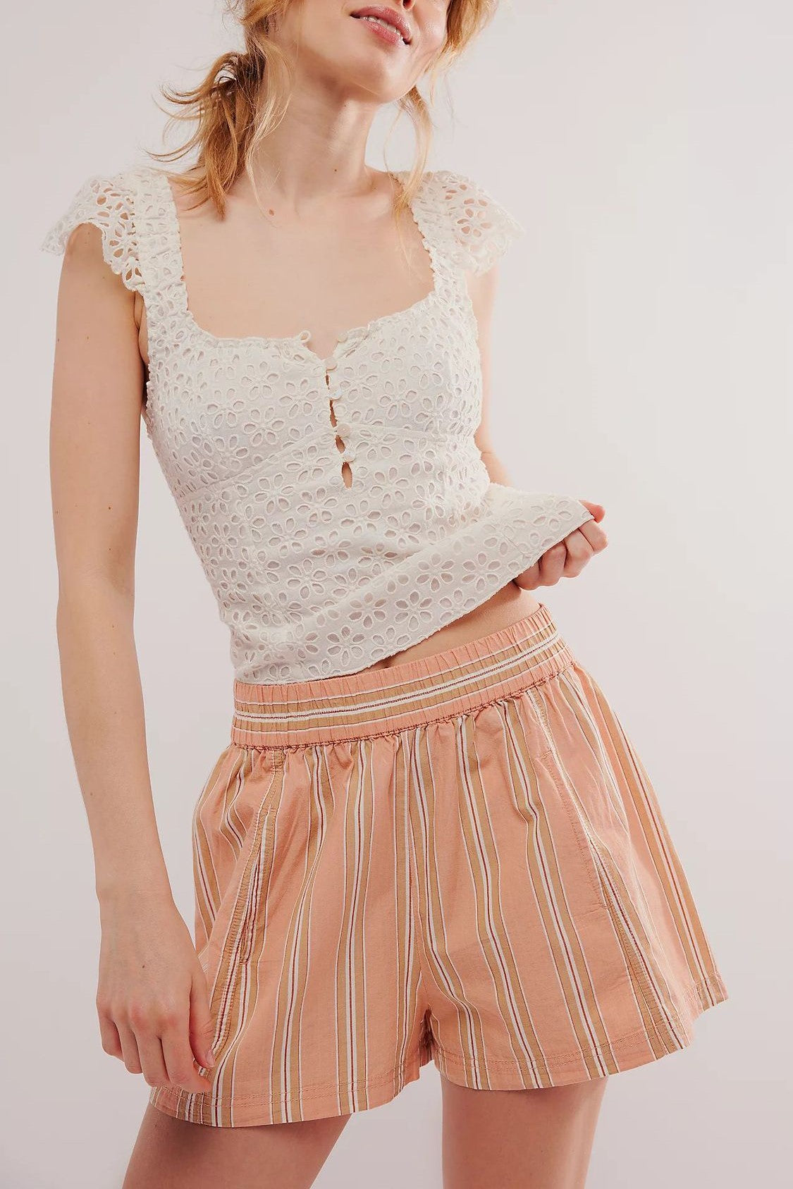 Woven Stripe Pull On Boxer Shorts - Orange - 1