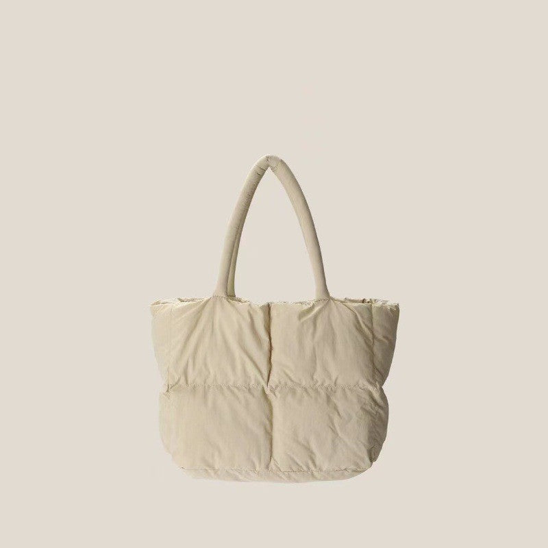 Quilted Puffer Shoulder Tote Bag - Cream