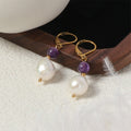 Baroque Pearl Stone Bead Drop Earrings - Purple