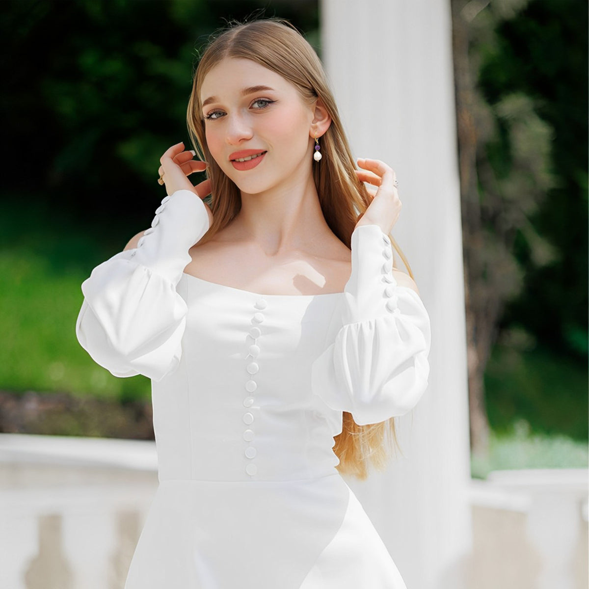 Baroque Pearl Stone Bead Drop Earrings - Purple - 1
