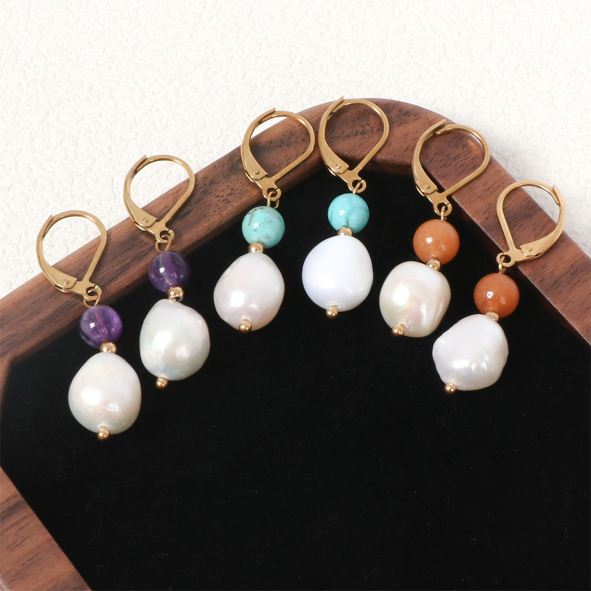 Baroque Pearl Stone Bead Drop Earrings - view 1