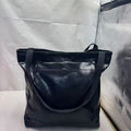 Oversized Vegan Leather Shoulder Tote Bag - Black