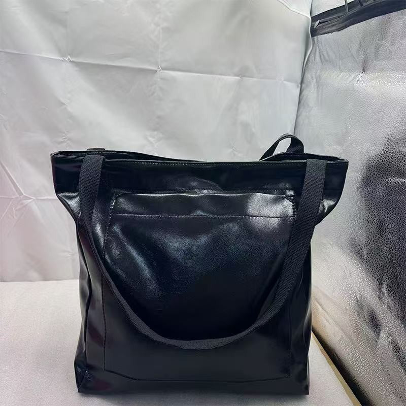 Oversized Vegan Leather Shoulder Tote Bag