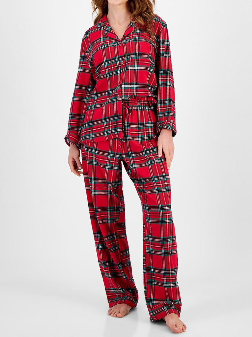 Plaid Button Up Pajama Set - Red